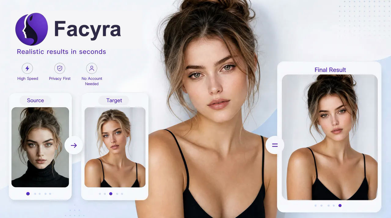 facyra three step face swap workflow upload generate download no account
