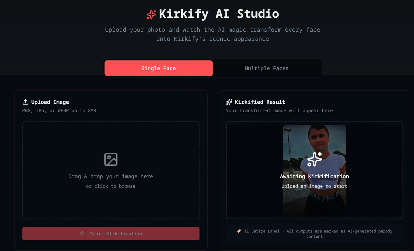 charlie kirk face swap kirkify tool step by step upload generate download guide